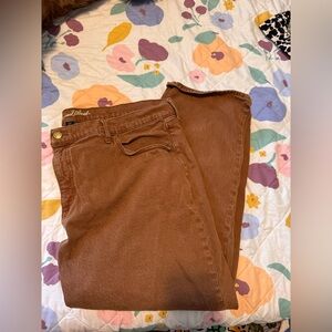 Brown denim straight leg pants